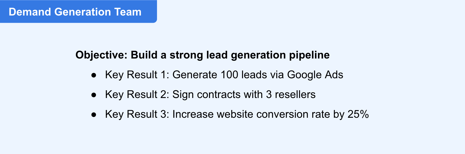 Demand Generation Team OKR example